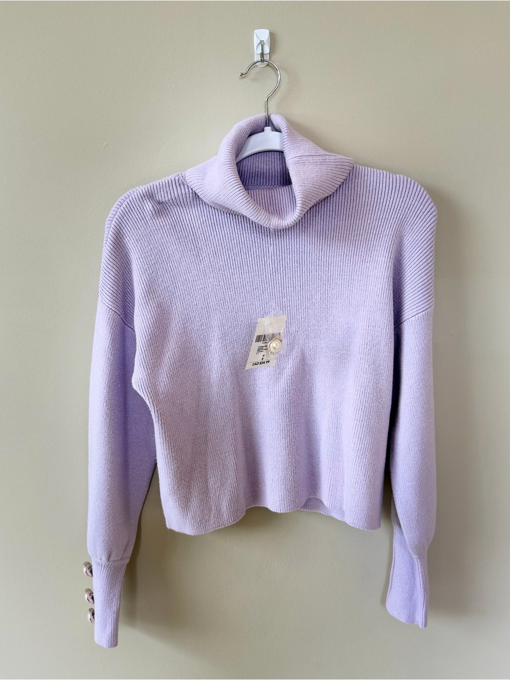 Forever 21 Pearl Button Turtleneck Sweater in Lavender, Size S NWT